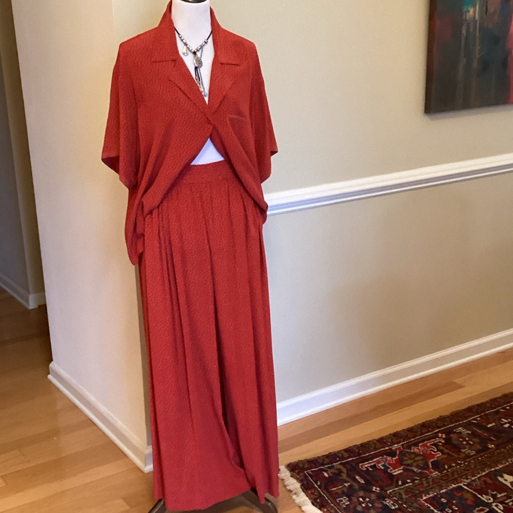 Ellen Tracy Chic Red Silk Pantsuit